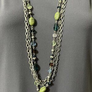 Premier Designs Necklace Multi Color Glass Acrylic 36" Silver Tone Costa Rica
